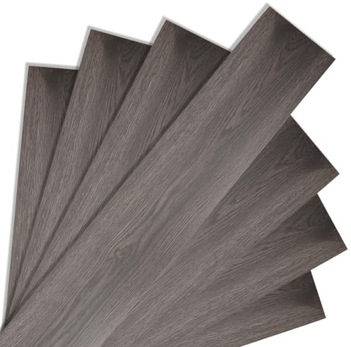 Peviasot PVC-golvbeläggning självhäftande, 91,5 cm x 15,2 cm tjocklek 1,5 mm vinylgolv, självhäftande vinylkakel, 10 m²/70 plattor, golvplattor, halkfria, vattentäta, skärbara (mörkgrå)