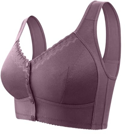 Bras for Older Women No Underwire Comfortable Full Coverage Front Closure Bralettes with Support and Lift,Purple,42D
