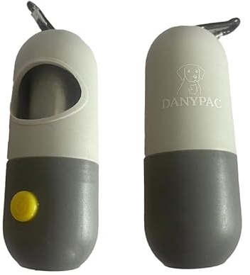 Dispensador de Bolsas Higiénicas para perros - incluye 1 rollo y clip de sujección - Ideal para paseos a toda hora con tu mascota - DANYPAC (Gris)