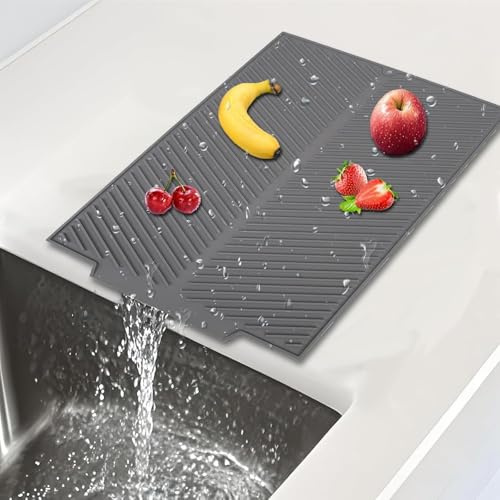 VIDSTW Disktorkmatta för Diskar med Hål, Silikon Disktorkmatta, 43 x 34 x 0,45 cm, Snabbt Dränerande Barmatte, Skydd för Bänkskivor för Avtorkning av Matfat（Vertikal）