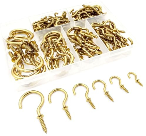 ANDILIKE 125 PCS 6 Sizes Screw in Hooks,Gold Screw Cup Hooks for Hanging Plants,Decorations,kitchenware and DIY Crafts,(1/2,5/8,3/4,5/8“,7/8”,1”,1-1/4“)