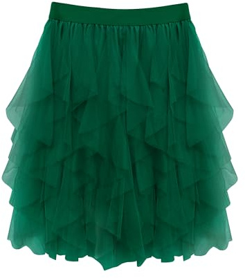 Wikoan Gonna in Tulle Trasparente da Donna Abito Asimmetrico alla Moda con Fodera Gonna a Pieghe Stile Principessa,Verde Scuro,S-M