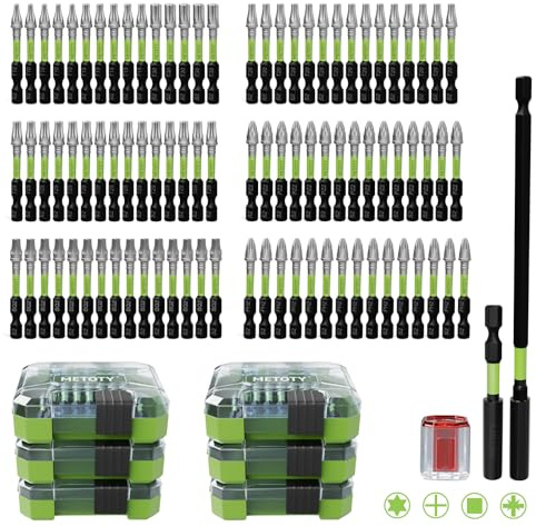93-Piece Impact Screwdriver Bit Set with Magnetic Function. Includes 50mm bits (PH2, PZ2, SQ2, T10, T15, T20, T25, T30) with Magnetizer and Extension bar.