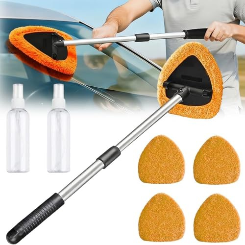 Pulitore Per Parabrezza Auto, Pulitore Per Vetri Auto Con 4 Pastiglie in Microfibra Lavabili E Riutilizzabili, Kit Di Pulizia Per Tergicristalli Con Manico Lungo Ed Estensibile (verde)