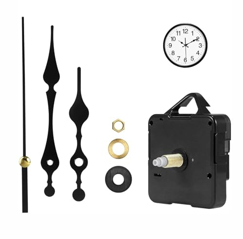 SEASJHBAY Mecanismo Reloj de Pared Silencioso con Agujas – Kit Completo Reparación y Bricolaje, Mecanismo Reloj Cuarzo sin Tic-TAC, Eje 16mm Rosca 9mm, Maquinaria Reloj Pared Pilas Compatible 4-6mm