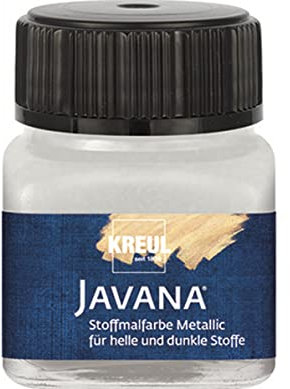 KREUL 92416 - Javana Stoffmalfarbe für helle und dunkle Textilien, 20 ml Glas silber, cremig brillant mit Metallic-Effekt, pastoser Charakter, zum Drucken und Schablonieren, nach Fixierung waschecht
