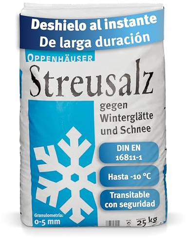 OPPENHÄUSER Streusalz 25kg: Sofort eisfrei & langanhaltend, DIN EN 16811-1, Auftausalz gegen Glatteis, Winterstreu für sichere Gehwege, Einfahrten & Parkplätze, Kornklasse M, Premium Qualität
