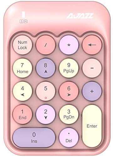 FELiCON Wireless Numeric Keypad, 2.4GHz Portable Mini Number Pad with Cute Color Fight Retro Round Key and USB Receiver, 18-Keys Financial Accounting Numeric Keypad for Laptop, PC, Desktop (Pink)