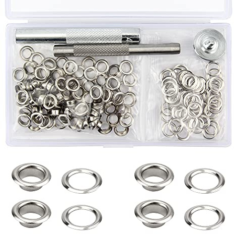 100 Ensembles Kit de Grommets Eyelets Outils, Trousse à œillets 6MM avec 3pcs Grommet Outils pour Toile Bâche Tente de Réparation