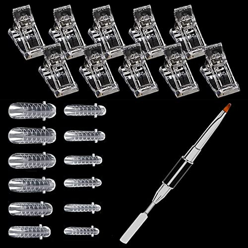 120 Piezas Construya rápidamente uñas postizas de gel UV Herramientas de manicura de extensión de uñas,10 Piezas Clip Transparente para Uñas, 1 Pieza Polygel Nail Brush,Kit de Extensiones de Uñas