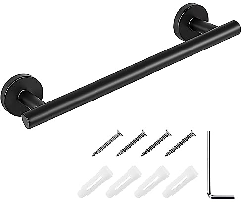 Newellsail Porte-Serviettes Mural Montage à Vis en Acier Inoxydable 304 Finition Brossée Petit Barres Porte-Serviettes pour Salle de Bain et Cuisine 30cm (Noir)