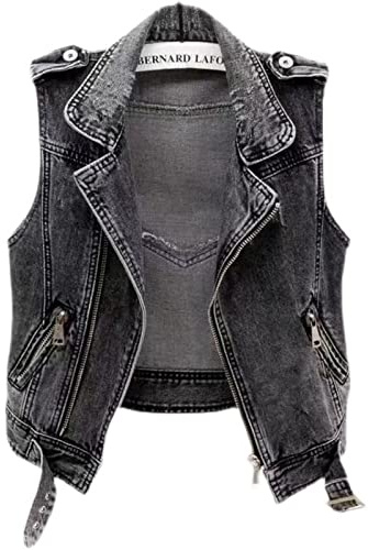 Chaquetas Vaqueras De Mujer, Chaleco De Mezclilla Para Mujer, Negro, Rasgado, Desgastado, Sin Mangas, Con Cremallera, Jean Biker Coat, Retro, Desgastado, Lavado, Chaleco De Mezclilla Descolorido, In