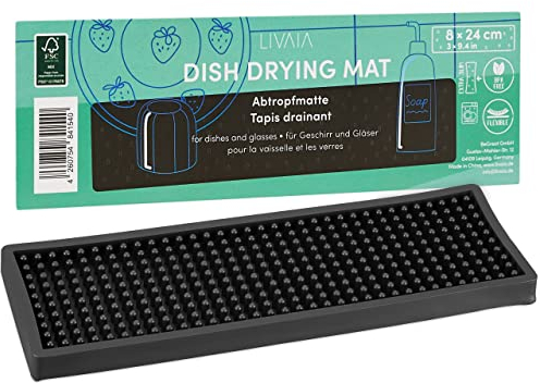 LIVAIA Abtropfmatte Silikon in schwarz: Abtropfgestell für Küche – Spülbecken Organizer – 8x24cm – Kaffeemaschine und Bar Matte – spülmaschinenfest – Abtropfgestell Geschirr – Küchen Zubehör