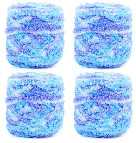 4 x 100g Knitting Wool Yarn Soft Coral Velvet Yarn Multi-Colored Crochet Yarn for Knitting Chunky Fluffy Knitting Yarn for Knitting Crochet Perfect for Bags Blankets Hats Toys Shoes Scarves Sweaters