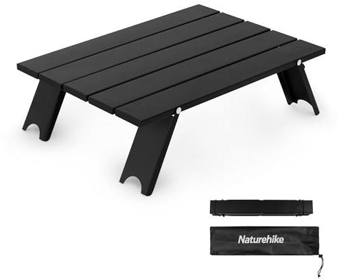 Naturehike Ultraleichter Campingtisch aus Aluminium Klappbarer tragbarer Picknicktisch Mini-Strandklapptisch Mikro-BBQ-Tisch Erhöhter Desktop-Standfuß 40×29×13cm Schwarz