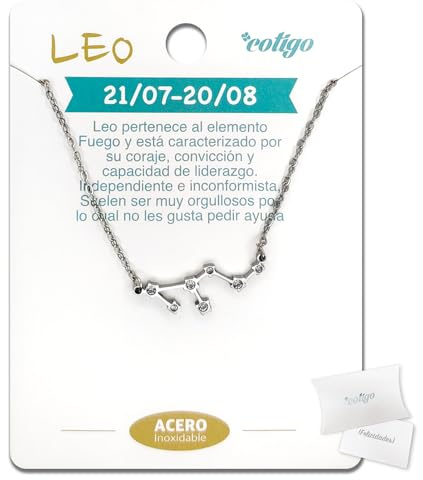 cotigo Collana segno zodiacale in acciaio inox per donna-12 collane con ciondolo oroscopo in zirconia cubica-gioielli astrologici-standard-acciaio inossidabile (Leo-Argento)