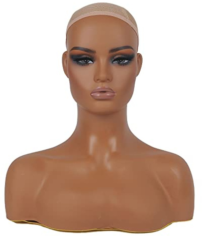 JINGFA Mannequin Head with Shoulders Realistic Manikin Head With Freckles for Display and Styling for Wigs, Jewelry, and Clothing DC410