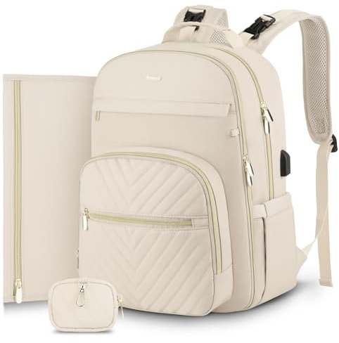 MOMUVO Wickelrucksack, Gepolsterte Baby-Tasche mit Wickelauflage, Kinderwagen-Gurten und Schnuller-Etui, Multifunktionale wasserdichte Reise-Wickeltasche, Unisex, Beige