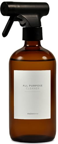 MaisoNovo Spray Bottles for Cleaning Set of 1 - Amber 500ml Glass Spray Bottle and Refillable Empty Spray Bottles - with 16 Labels