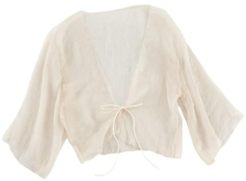 CuLtP Bolero Damen Chiffon Achselzucken Für Damen. Sommerlicher Leichter Bolero Cardigan. Vorne Geschnürt. Elegante Abendjacken. Hochzeits Bolero Kleider. Cover Ups. Beige M