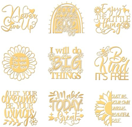 OLYCRAFT 9pcs 1.6x1.6 Inch Inspirational Text Metal Stickers Make Today Great Self Adhesive Gold Stickers Word Theme Metal Gold Stickers for Scrapbooks DIY Resin Crafts Phone Water Bottle Decor
