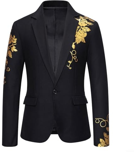 URPIZY Veste de costume pour homme - Motif cachemire floral - Doré - Bronzage - Affaires, mariage - Taille M - Noir