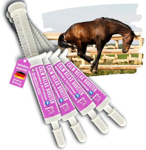 EMMA Magnesiumhäst 4 x 30 ml pasta lugn häst & lugnande häst I Calm Relax för hästar nerver I Anti-stress nervstyrka med L-tryptophan mot ångest stress transport lugn nervösa hästar