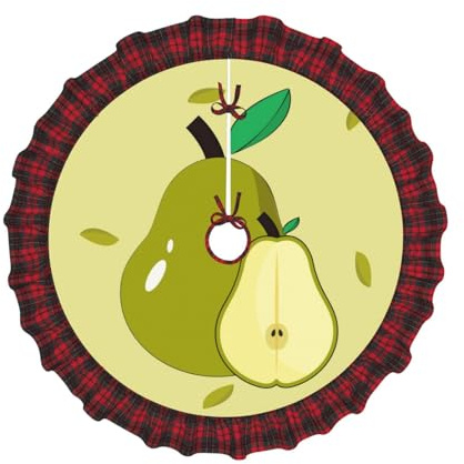 36 Christmas Tree Skirt - Cartoon pear Holiday Mat with Lattice Edges - Perfect for Indoor/Outdoor Christmas & New Year Parties