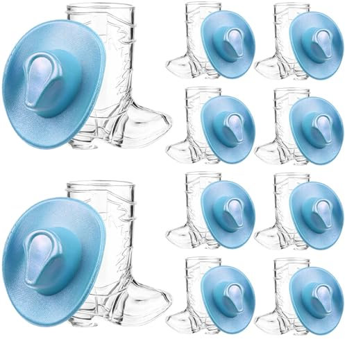 Haishell 20 Pcs Cowgirl Boot Shot Glasses 1 Oz Cowboy Mini Plastic Shot Cups Glitter Color Western Hat Reusable Beer Mugs for Cowboy Bachelorette Themed Party Wedding Supplies (Blue)