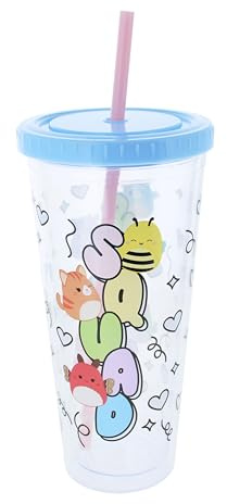 Blueprint Collections Squishmallows Beaker with Straw | Reusable Kids Cup with Lid | BPA-Free 650ml Water Bottle | Fun Drinkware for School | Squishmallow Gifts & Accessories