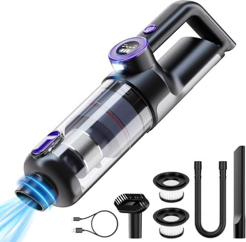 Bogseth Brushless Mini Aspirapolvere Auto Portatile 18000Pa, Aspirabriciole Senza Fili Potente, Aspira Briciole Macchina per Casa, Ufficio, Peli Di Animali, 3 * 2000mah Batteria