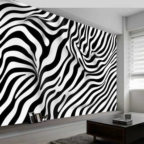 Papel tapiz mural de pared 400 x 280 cm Papel tapiz no tejido Abstracto Rayas De Cebra Papel tapiz fotográfico decorativo moderno para dormitorio infantil Blanco Negro Papel tapiz de póster