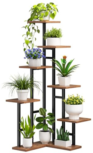 HOOBRO Corner Plant Stand Indoor, 7-Tier Plant Shelf for Multiple Indoor Plants, Corner Plant Rack Organizer, Square Flower Stand, for Living Room, Balcony, Patio, Rustic Brown and Black BF01HJ01
