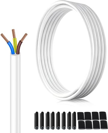 Cable Eléctrico 10 Metros H05VV-F 3x0,75mm² Blanco - Conductor Multitrenzado Anti-Oxidación para Electrodomésticos Pequeños: Lámpara, Ventilador, Cargador