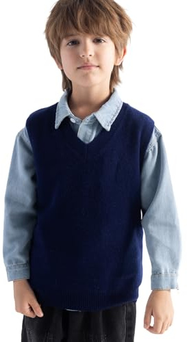 Chanyarn Ragazzi 100% lana merino maglione 2025 autunno inverno ragazza casual scollo a v maglione senza maniche maglia gilet, blu navy, 140