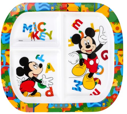 Mickey Mouse 3 Section Reusable Childrens Kids Toddlers Divided Breakfast Lunch Dinner Plate