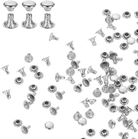 QUARKZMAN 200 st lädernitar, 3 mm enkla nitar runt huvud tryckfästen för reparation dekoration hantverk kläder bälten gör-det-själv, silver