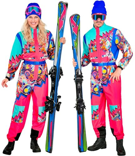 W WIDMANN MILANO Party Fashion - Tuta da sci costume per donna e uomo, tuta con cintura, design retrò per carnevale e feste après-ski