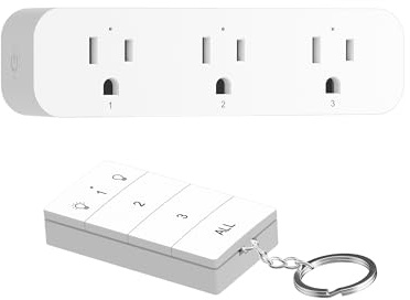 DEWENWILS Remote Control Outlet with 3 Independent Control Sockets, Compact Wireless Remote Outlet Switch Plug, 100FT Range, 15A/1875W, Battery Included, White