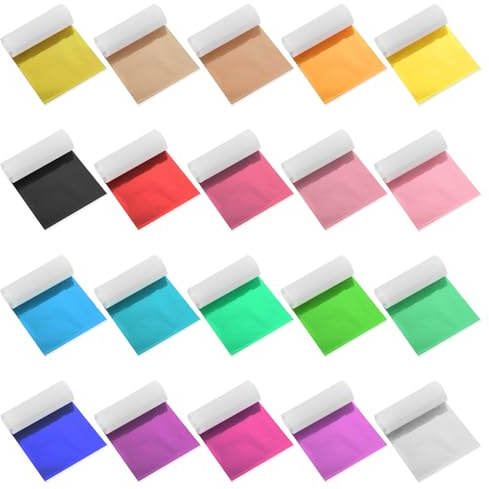200 láminas doradas de colores, láminas de metal de imitación multicolores, hojas de oro para manualidades, hojas de oro decorativas para pintura acrílica, uñas de maquillaje, muebles (8,5 x 8 cm, 20