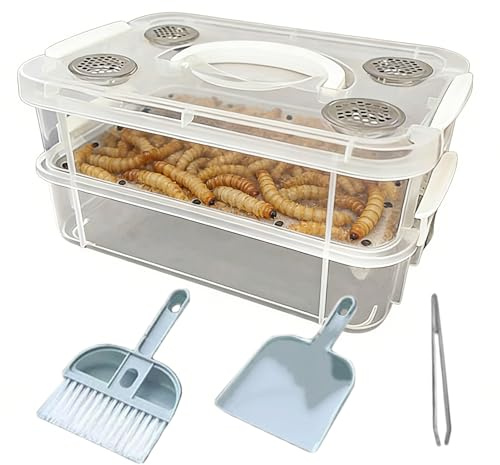 Kit de cría de Gusano de la harina, recipientes Transparentes para la cría de Gusano de la harina, Granja de gusana de la harinas de 2 Capas, para petauros del azúcar, Reptiles, Aves, lagartos