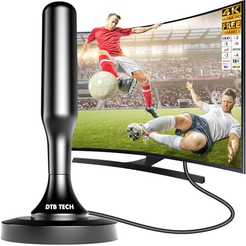Antenne TV Intérieur Puissante, 2026 Antenne TV intérieur, Antenne Interieur TNT HD 4K 1080P pour Chaînes Locales Gratuites, Réception 360° Longue Portée 500km, CâBle Coaxial De 3m (Noir)