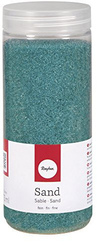Rayher Sand, fein, türkis, 0,1 - 0,5 mm, Dose 475 ml, feine Körnung, zum Dekorieren von Gläsern, Vasen, Deko-Sand, Ziersand, Kerzensand, 39339404
