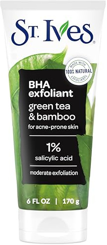 St. Ives Blackhead Clearing Face Scrub, Clears Blackheads & Unclogs Pores, Green Tea & Bamboo, Salicylic Acid Acne Treatment Facial Scrub, Moderate Exfoliator Skin Care with Natural Exfoliants 6 oz