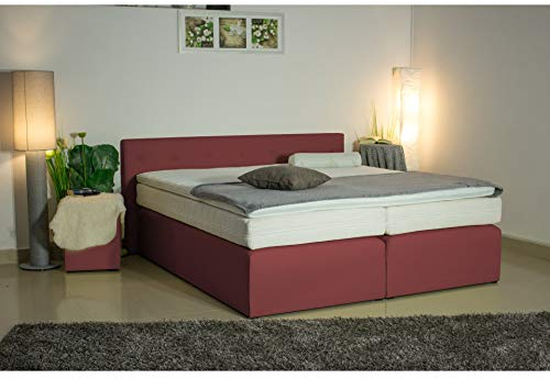 PAARA Boxspringbett mit 90 cm niedrigem Kopfteil, Ideal für Dachschrägen, Fenster usw. | Antirutsch-Matten | Inkl. Taschenfederkern Matratzen und Kaltschaum Topper | Komplettset | 180 x 200 cm