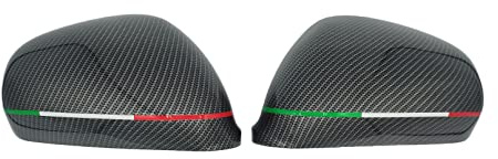 Paar Spiegelkappen im Carbon-Look – Neue Spiegelabdeckungen für Giulietta, Mito, 159 Rückspiegel mit Carbonfaser-Effekt und italienischer Trikolore