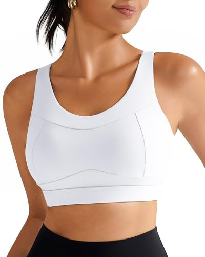 RUNNING GIRL High Impact Sports Bras for Women,Racerback White Bra Workout Crop Tank Tops Longline Sports Bra Push up(WX2667 White,M)