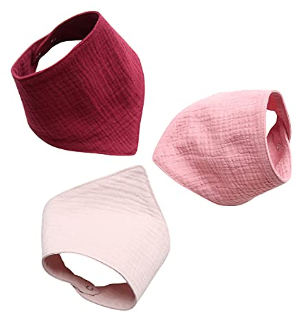 Jonakid 3 Musselinhalstücher aus 100% Baumwolle Dreieckstuch Spucktuch Sabberlätzchen Halstuch 0-18 Monate (bordeaux)