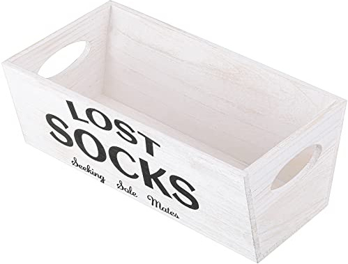 Blulu Lost Socks Basket Sign Farmhouse Laundry Room Decor and Accessories Lost Socks Bin Hanging Wall Storage Organization for Laundry Room Storage(White)