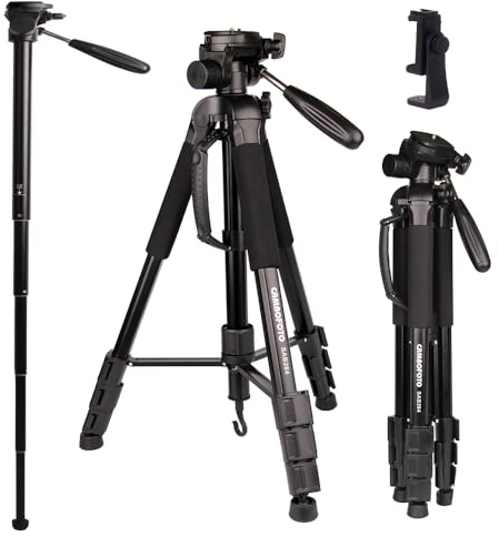 CAMBOFOTO 176.5cm Einbeinstativ und Kamerastativ, Tragbares Aluminium-Stativ mit Handyhalter, Geeignet für Digitale Spiegelreflexkameras, Videokameras, Smartphones, Maximale Traglast 4 kg